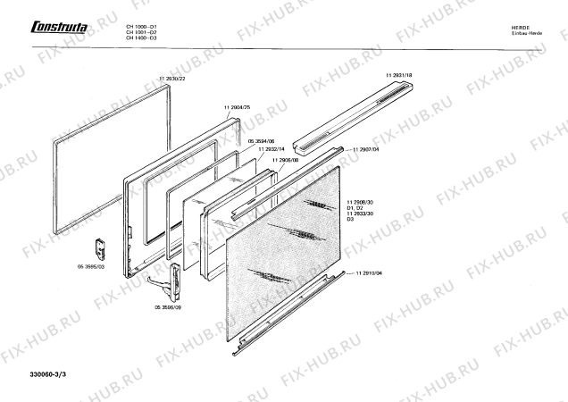 Схема №3 CH1030 с изображением Шарнир для плиты (духовки) Bosch 00053596