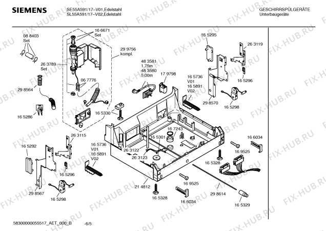 Взрыв-схема посудомоечной машины Siemens SE55A591 - Схема узла 05
