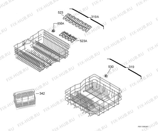 Взрыв-схема посудомоечной машины Electrolux ESL64602R - Схема узла Basket 160