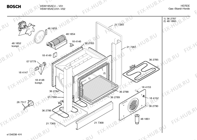 Схема №2 HSW195A Bosch Solitaire с изображением Инструкция по эксплуатации для плиты (духовки) Bosch 00529162