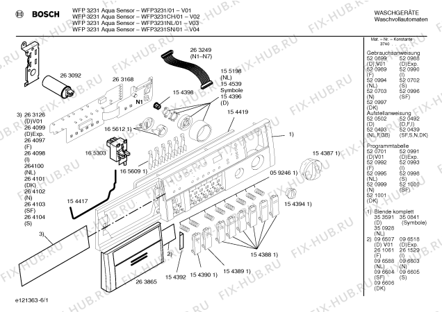 Схема №3 WFP3231 WFP3231 Aqua-Sensor с изображением Таблица программ для стиральной машины Bosch 00520701