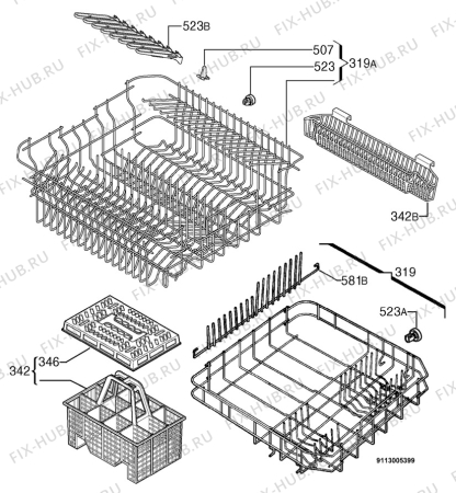 Взрыв-схема посудомоечной машины Electrolux ESF6109 - Схема узла Basket 160