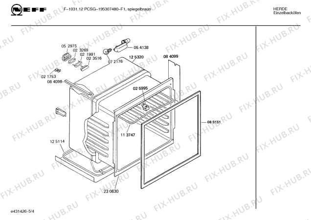 Взрыв-схема плиты (духовки) Neff 195307480 F-1031.12PCSG - Схема узла 04