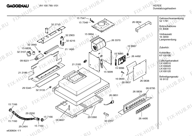 Схема №1 AH100790 с изображением Инструкция по эксплуатации Gaggenau для вытяжки Bosch 00521781