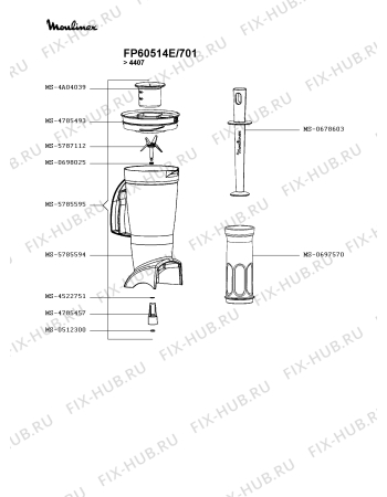 Взрыв-схема кухонного комбайна Moulinex FP60514E/701 - Схема узла 8P003334.4P3