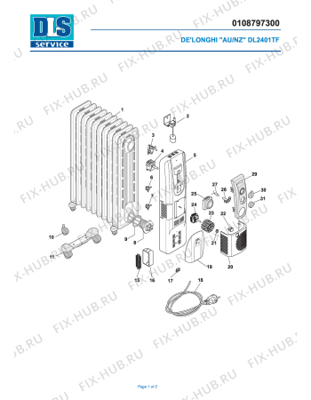 Схема №1 DL 2401TF с изображением Модуль (плата) для обогревателя (вентилятора) DELONGHI 5908018900