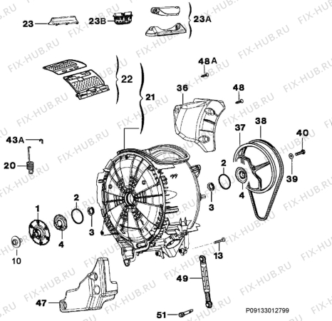 Взрыв-схема стиральной машины Electrolux EWT1061SSW - Схема узла Functional parts 267