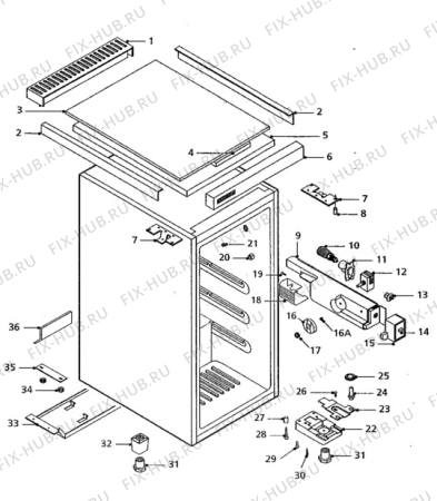 Взрыв-схема холодильника Zanussi ZF120T - Схема узла Cabinet + armatures