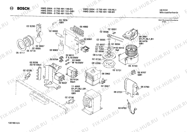 Взрыв-схема микроволновой печи Bosch 0750491151 HMG2004 - Схема узла 04