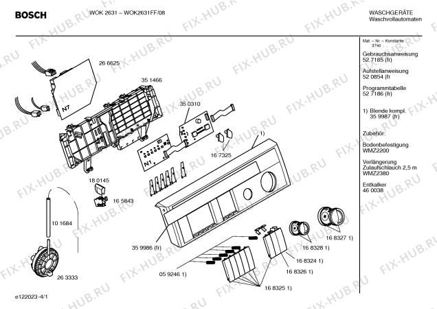 Схема №2 WOK2631FF WOK2631 с изображением Панель управления для стиралки Bosch 00359987