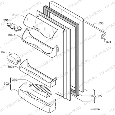 Взрыв-схема холодильника Zanussi Electrolux ZA27S3 - Схема узла Door 003