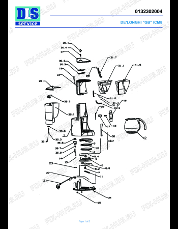 Схема №1 ICM8 с изображением Резак для электрокофеварки DELONGHI EE2036