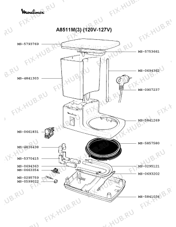 Взрыв-схема кофеварки (кофемашины) Moulinex A8511M(3) - Схема узла EP001841.0P2