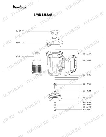 Взрыв-схема блендера (миксера) Moulinex LM501386/96 - Схема узла 4P003136.0P2