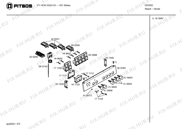 Взрыв-схема плиты (духовки) Pitsos P1HCB55321 - Схема узла 05