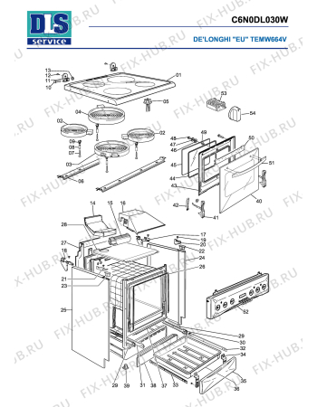 Схема №2 TEMW 664V с изображением Элемент корпуса для электропечи DELONGHI 35C6N011D1