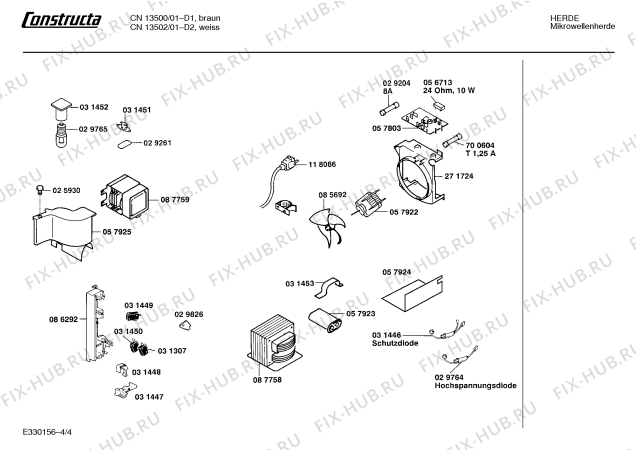 Взрыв-схема микроволновой печи Constructa CN13500 - Схема узла 04