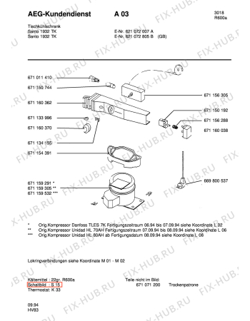 Взрыв-схема холодильника Aeg SAN1930 TK - Схема узла Refrigerator electrical equipment