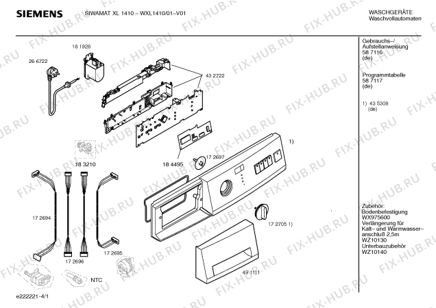Схема №2 WXL1410 SIWAMAT XL 1410 с изображением Таблица программ для стиральной машины Siemens 00587117