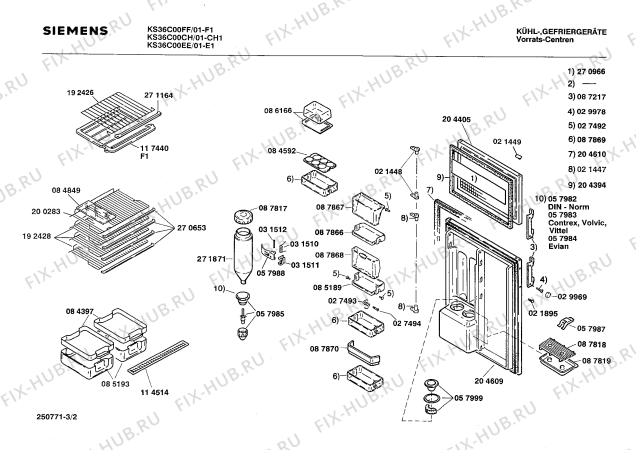 Взрыв-схема холодильника Siemens KS36C00CH - Схема узла 02