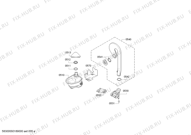 Взрыв-схема посудомоечной машины Bosch SMU53M92SK SuperSilence - Схема узла 05