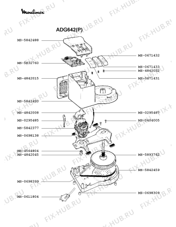 Взрыв-схема кухонного комбайна Moulinex ADG642(P) - Схема узла UP000514.2P2