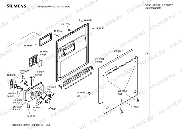 Схема №2 SE63A630RK с изображением Инструкция по эксплуатации для электропосудомоечной машины Siemens 00585038