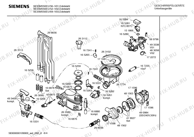 Схема №4 SE35M550EU с изображением Инструкция по эксплуатации для электропосудомоечной машины Siemens 00692027