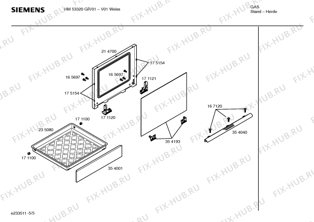 Взрыв-схема плиты (духовки) Siemens HM53320GR - Схема узла 05