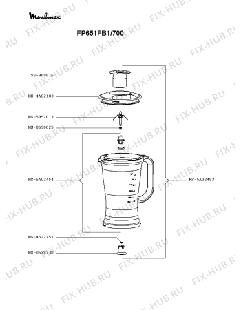 Взрыв-схема кухонного комбайна Moulinex FP651FB1/700 - Схема узла 8P003593.6P3