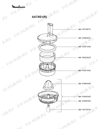 Взрыв-схема кухонного комбайна Moulinex AAT4S1(R) - Схема узла FP000375.9P2