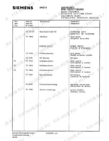 Схема №1 RM8214 с изображением Крышка для аудиоаппаратуры Siemens 00735445