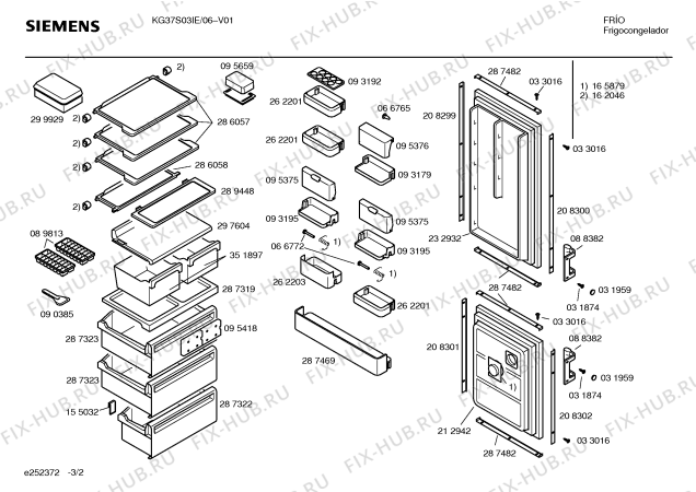 Схема №2 KG36V12IE с изображением Дверь для холодильной камеры Siemens 00232932