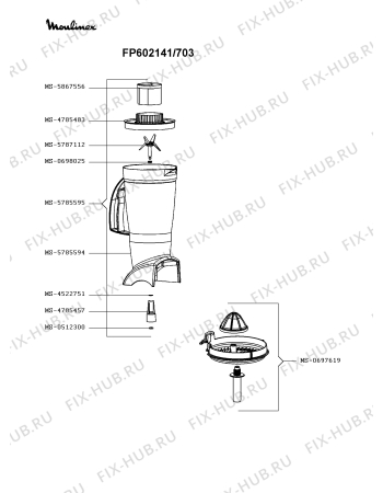 Взрыв-схема кухонного комбайна Moulinex FP602141/703 - Схема узла 7P003143.5P3