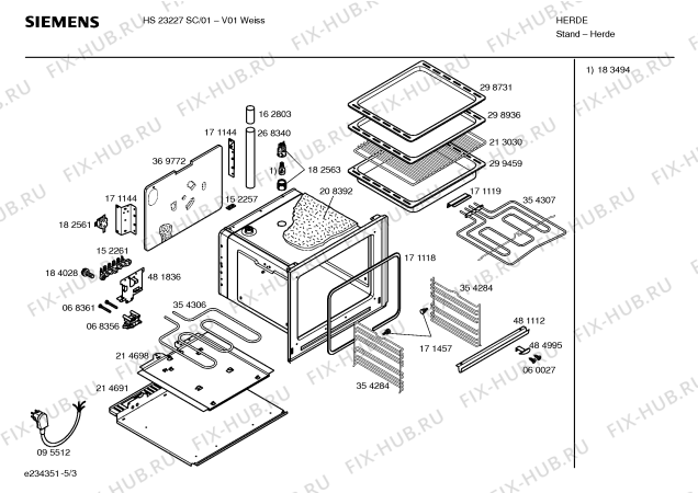 Взрыв-схема плиты (духовки) Siemens HS23227SC - Схема узла 03