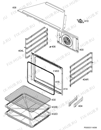 Взрыв-схема плиты (духовки) Electrolux OPEA2550V - Схема узла Oven