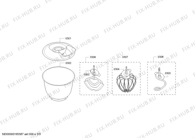 Взрыв-схема кухонного комбайна Bosch MUM9Y43S00 OptiMUM - Схема узла 03