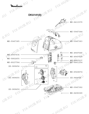 Схема №1 DKA141(0) с изображением Часть корпуса для мясорубки Moulinex MS-5947303