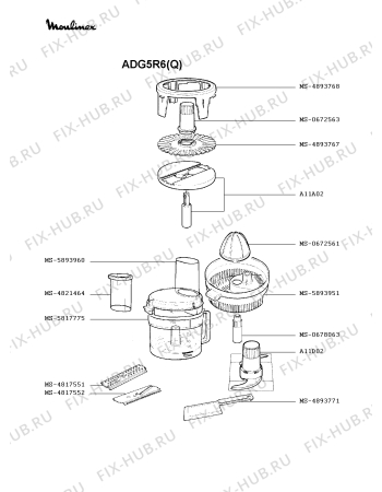 Взрыв-схема кухонного комбайна Moulinex ADG5R6(Q) - Схема узла QP000510.2P2
