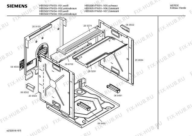 Взрыв-схема плиты (духовки) Siemens HB55061FN - Схема узла 05