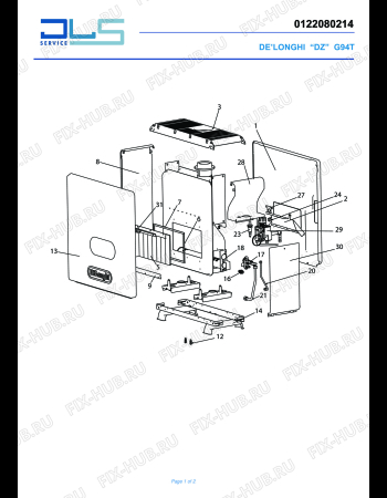 Схема №1 G 94 T с изображением Корпусная деталь для обогревателя (вентилятора) DELONGHI AK1010