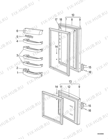 Взрыв-схема холодильника Zanussi ZRB35O - Схема узла Door 003