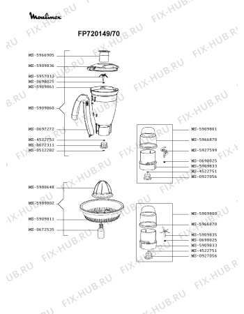 Взрыв-схема кухонного комбайна Moulinex FP720149/70 - Схема узла GP003364.0P2