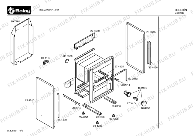 Взрыв-схема плиты (духовки) Balay 3CL421B - Схема узла 03