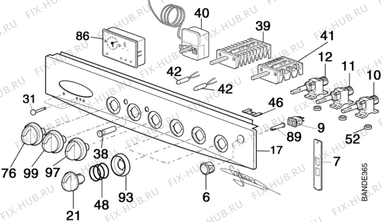Взрыв-схема плиты (духовки) Faure CMC660W1 - Схема узла Command panel 037