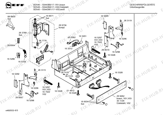 Взрыв-схема посудомоечной машины Neff S3443W1 SD545 - Схема узла 05