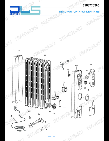 Схема №1 H770812EFS-R с изображением Держатель для электрообогревателя DELONGHI 5310810291