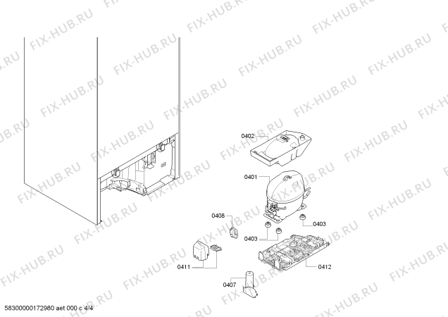 Взрыв-схема холодильника Gaggenau RC282203 - Схема узла 04