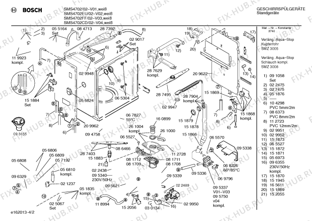 Взрыв-схема посудомоечной машины Bosch SMS4702FF - Схема узла 02