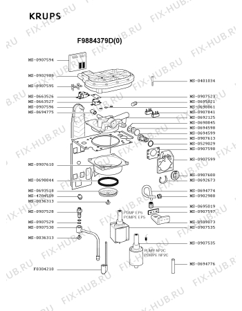 Взрыв-схема кофеварки (кофемашины) Krups F9884379D(0) - Схема узла QP001871.0P2